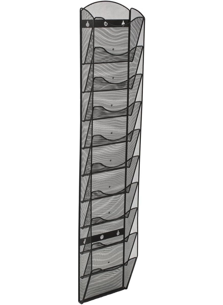 Displays2go Displays2go Wall Mount Literature Rack File Folder Organizer 10 Dividable Pockets Black Steel Mesh  - Image 1