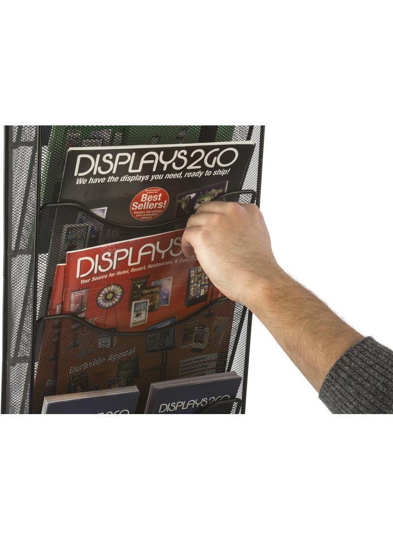 Displays2go Displays2go Wall Mount Literature Rack File Folder Organizer 10 Dividable Pockets Black Steel Mesh  - Image 4