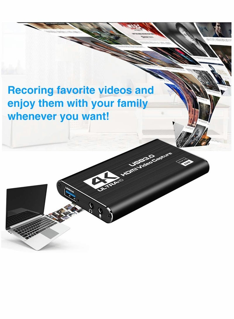 Audio Video Capture Card, HDMI USB3.0 4K 1080P 60fps Reliable Portable Converter for Game Streaming Live Broadcasts Recording (Black) - Image 4