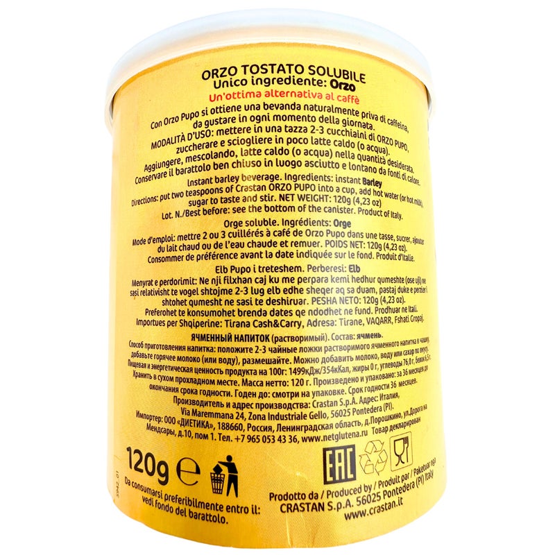 Crastan 1870 Instant Barley Coffee 4.2 oz. (120g)(Pack of 2) Roasted Ground Barley with Coffee - Orzo - Mugicha, Boricha, Damaicha, Cevada - Orzo Solubile - Tea Beverage - Grain Coffee Substitute - Image 2