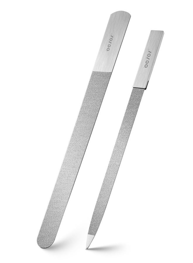 BEZOX Metal Nail File Kit - 2PCS Professional Stainless Steel Long Nail Files & Buffers for Natural/Acrylic Nails, Professional Fingernail Files and Buffers for Salon & Home Use - Silver - Image 1