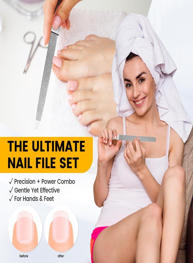 BEZOX Metal Nail File Kit - 2PCS Professional Stainless Steel Long Nail Files & Buffers for Natural/Acrylic Nails, Professional Fingernail Files and Buffers for Salon & Home Use - Silver - Image 2