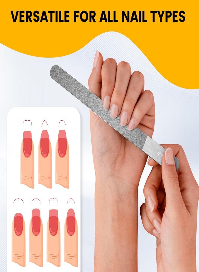 BEZOX Metal Nail File Kit - 2PCS Professional Stainless Steel Long Nail Files & Buffers for Natural/Acrylic Nails, Professional Fingernail Files and Buffers for Salon & Home Use - Silver - Image 3