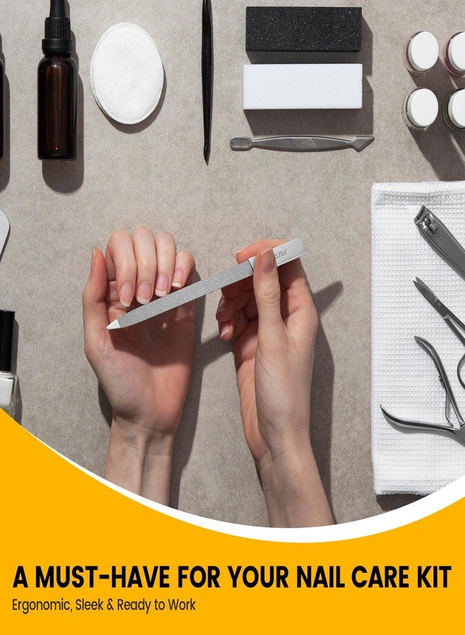 BEZOX Metal Nail File Kit - 2PCS Professional Stainless Steel Long Nail Files & Buffers for Natural/Acrylic Nails, Professional Fingernail Files and Buffers for Salon & Home Use - Silver - Image 4
