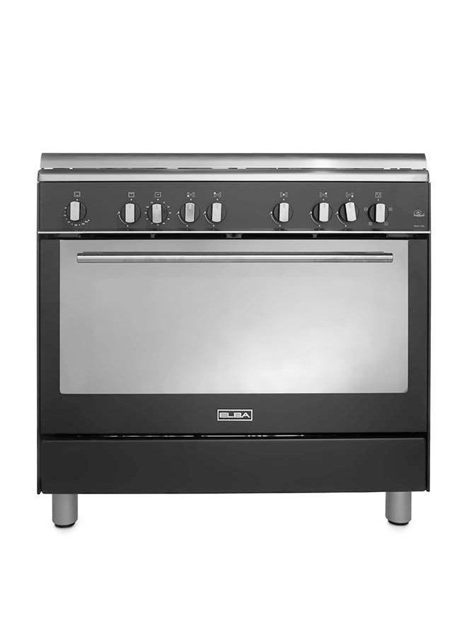 ELBA موقد غاز 90X60 سم 5 شعلات مقلاة حديدية مروحة فرن غاز 8F لون أسود  - Image 2