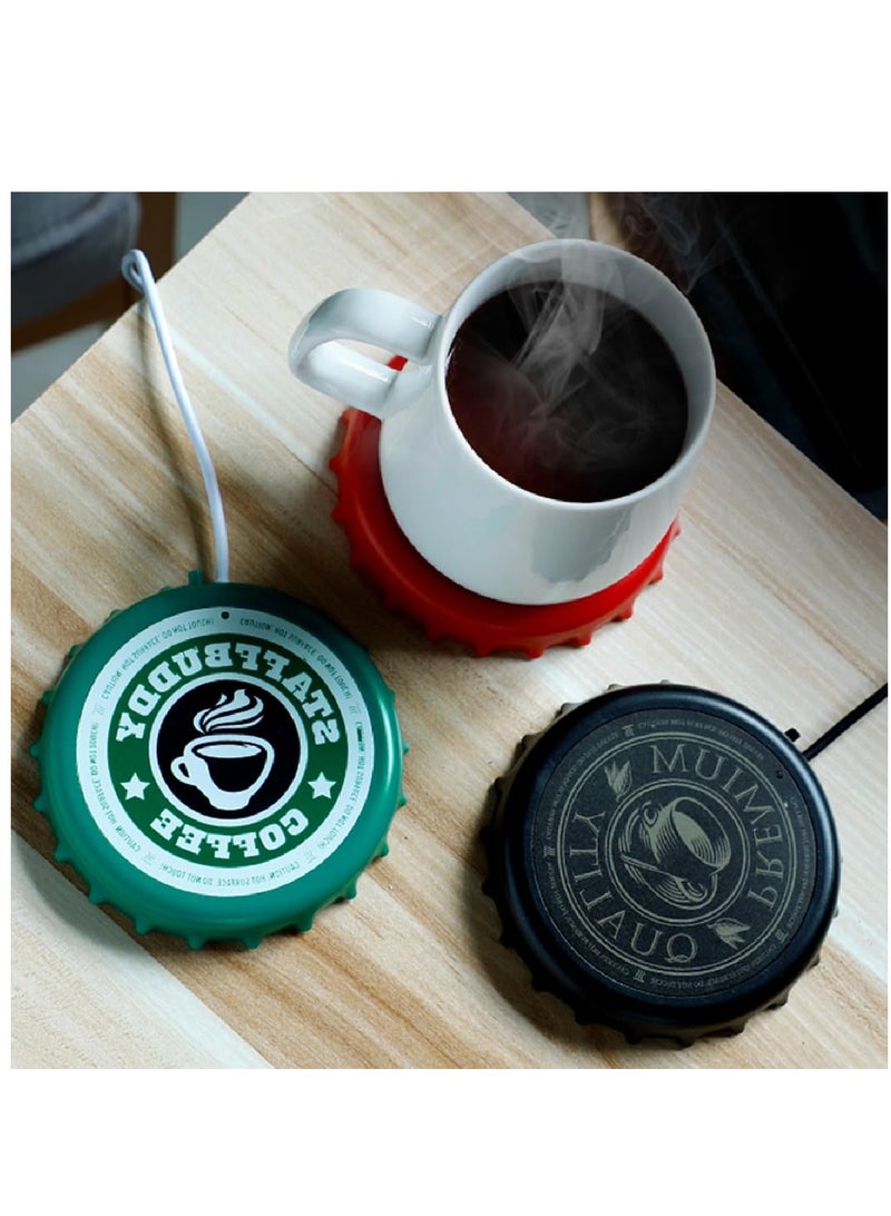 SOLARAE Cup Warmer Coaster Coffee Mug Warmer, Usb Constant Temperature Heating Pad For Desktop, Beverage Insulation Coaster Heating Mug Mat Pad For Tea Coffee, Bottle Cap Shape, Black - Image 2