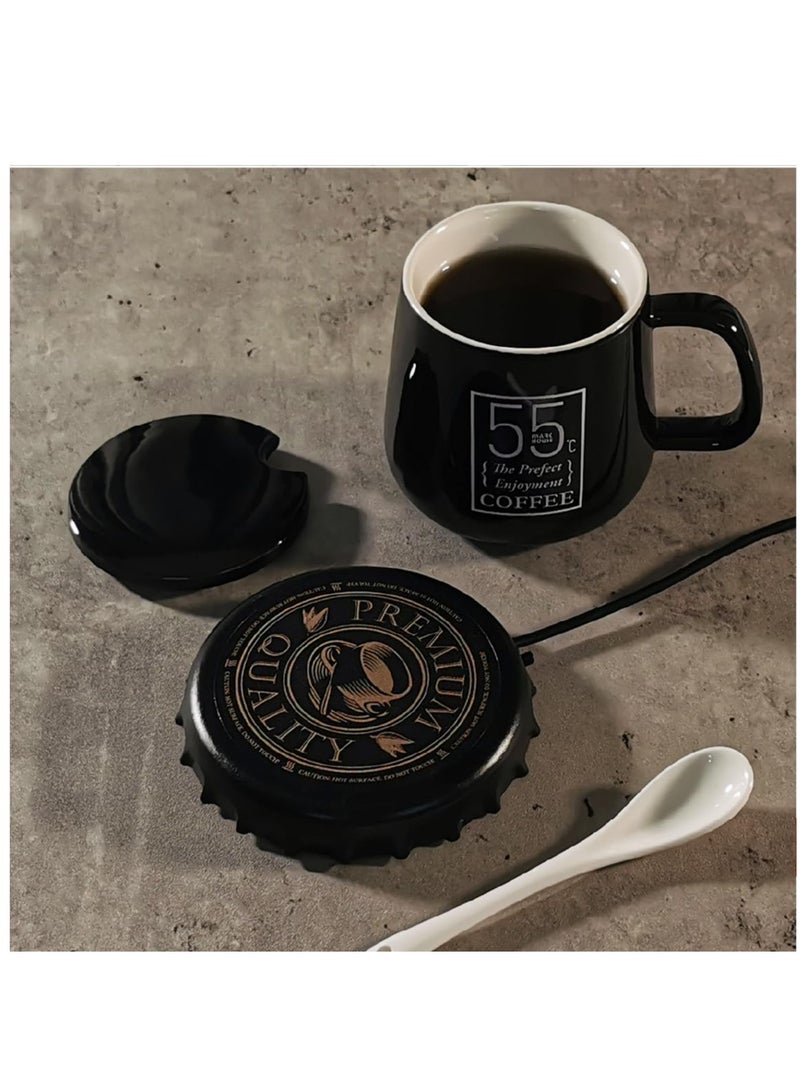 SOLARAE Cup Warmer Coaster Coffee Mug Warmer, Usb Constant Temperature Heating Pad For Desktop, Beverage Insulation Coaster Heating Mug Mat Pad For Tea Coffee, Bottle Cap Shape, Black - Image 3