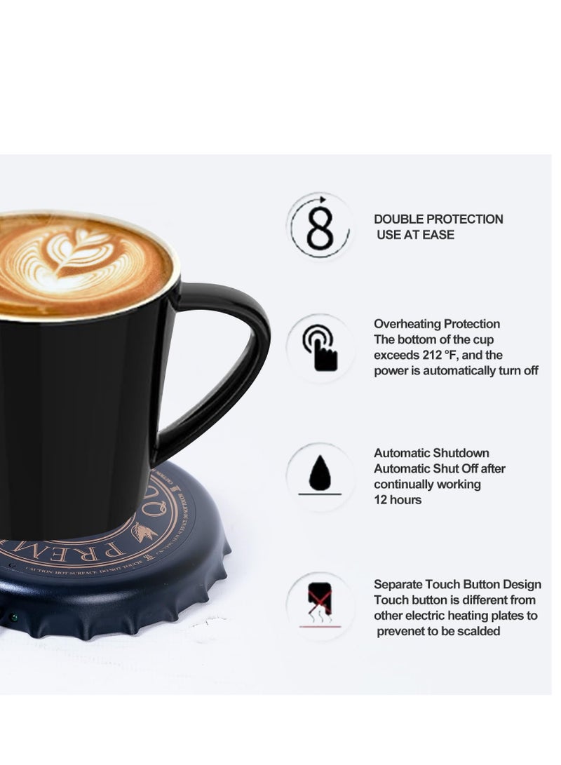 SOLARAE Cup Warmer Coaster Coffee Mug Warmer, Usb Constant Temperature Heating Pad For Desktop, Beverage Insulation Coaster Heating Mug Mat Pad For Tea Coffee, Bottle Cap Shape, Black - Image 5
