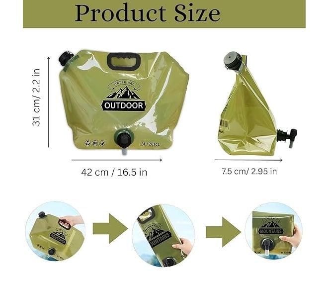 DUANT 8L Water Storage Bag – Portable Collapsible Camping & Outdoor Water Container with Handle – Ideal for Hiking, Travel, and Emergency Use [1PCS] - Image 2
