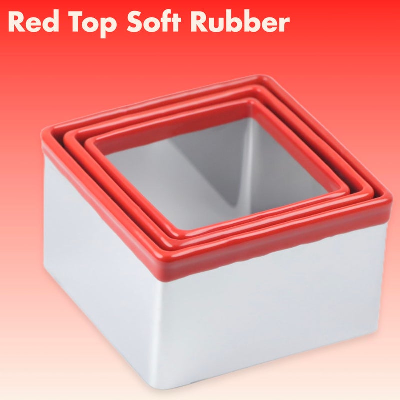 COOKIEQUE 3 Pcs Square Cookie Cutter Set, Stainless Steel Biscuit Cutters for Baking, 2.5â€ 2.9â€ 3.3â€, Sandwich Cutter Shapes for Kids, Red Soft Rubber Top for Protection - Image 2