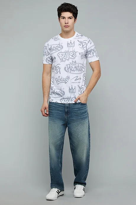 أر أند بي Printed T-Shirt with Crew Neck and Short Sleeves