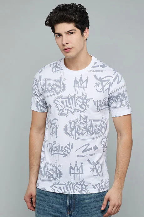 أر أند بي Printed T-Shirt with Crew Neck and Short Sleeves