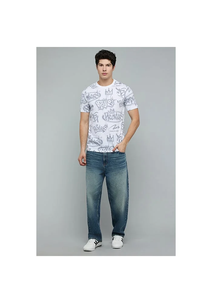 أر أند بي Printed T-Shirt with Crew Neck and Short Sleeves