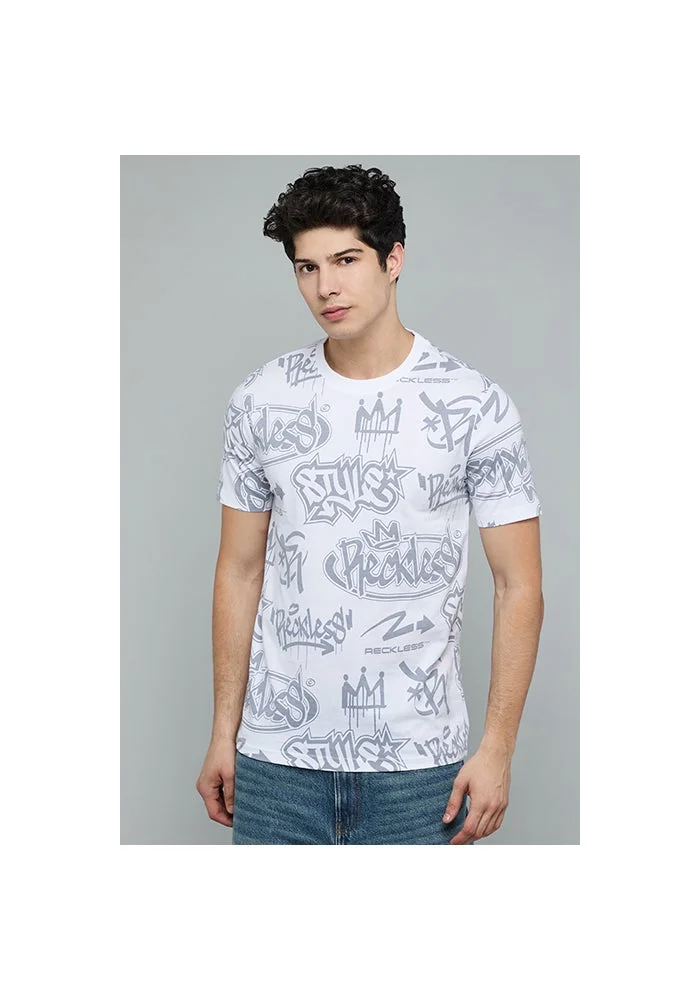 أر أند بي Printed T-Shirt with Crew Neck and Short Sleeves