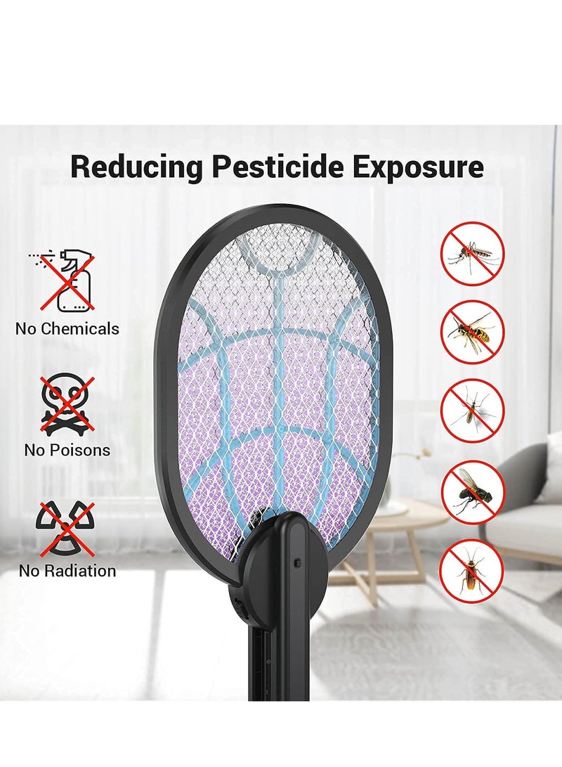 SOLARAE مضرب ذباب كهربائي قابل للطي مصيدة حشرات للذباب والبعوض والدبابير لمكافحة الآفات آمن للبشر والحيوانات الأليفة أسود - Image 4