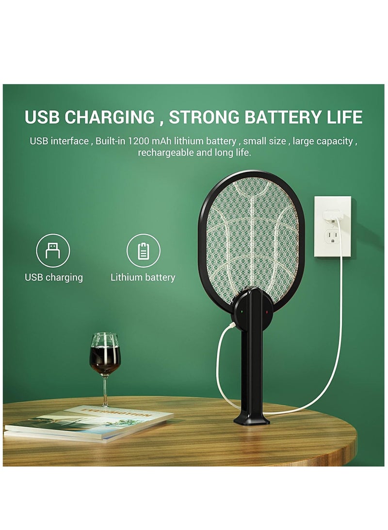 SOLARAE مضرب ذباب كهربائي قابل للطي مصيدة حشرات للذباب والبعوض والدبابير لمكافحة الآفات آمن للبشر والحيوانات الأليفة أسود - Image 3