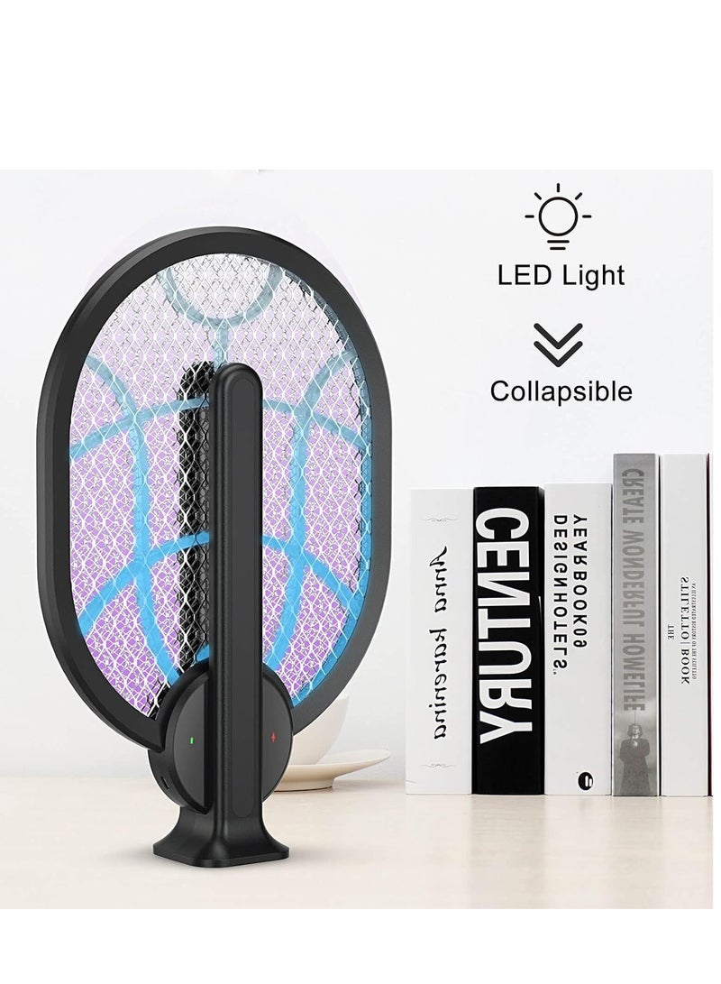 SOLARAE مضرب ذباب كهربائي قابل للطي مصيدة حشرات للذباب والبعوض والدبابير لمكافحة الآفات آمن للبشر والحيوانات الأليفة أسود - Image 5