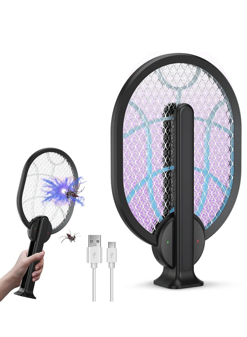 SOLARAE مضرب ذباب كهربائي قابل للطي مصيدة حشرات للذباب والبعوض والدبابير لمكافحة الآفات آمن للبشر والحيوانات الأليفة أسود - Image 1