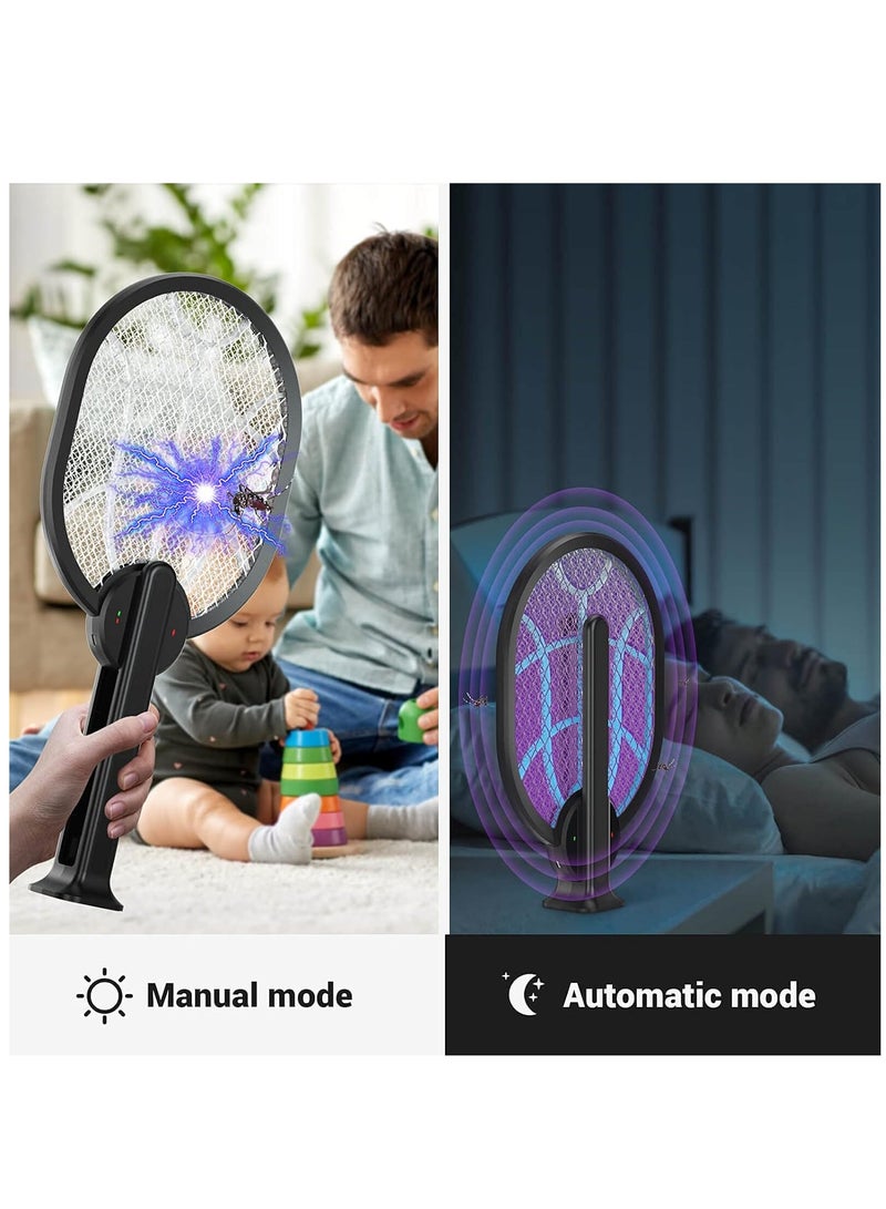 SOLARAE مضرب ذباب كهربائي قابل للطي مصيدة حشرات للذباب والبعوض والدبابير لمكافحة الآفات آمن للبشر والحيوانات الأليفة أسود - Image 2