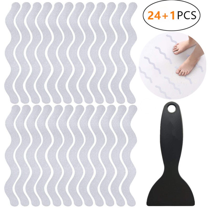 Bathtub Stickers 24 PCS Non-Slip Bath Stickers Safety Tub Shower Stickers PEVA Adhesive Decals with Scraper for Slippery Bathroom Tubs Shower Room Floor Stairs - Image 2