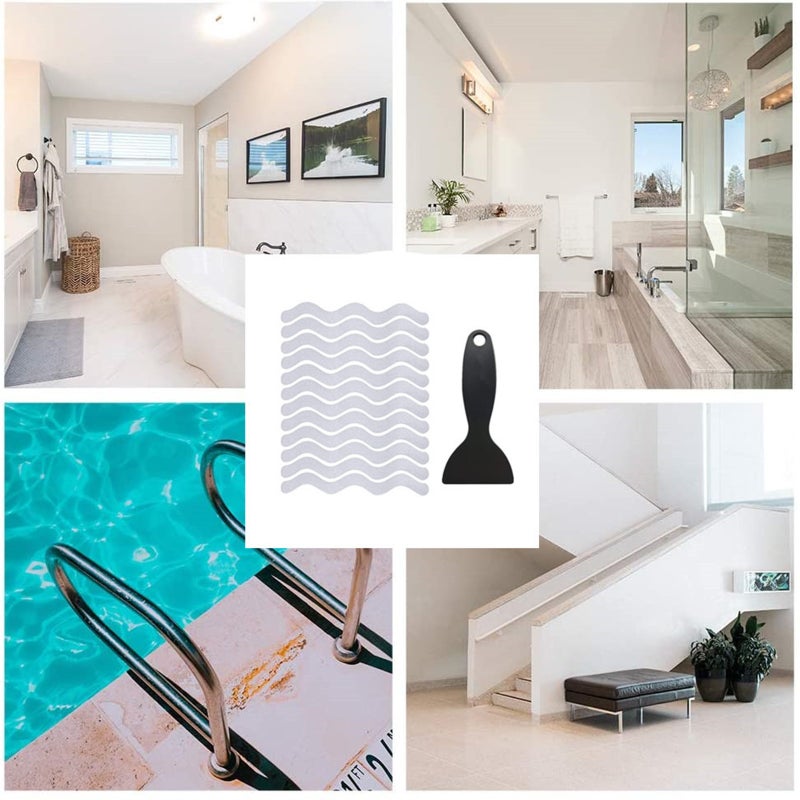 Bathtub Stickers 24 PCS Non-Slip Bath Stickers Safety Tub Shower Stickers PEVA Adhesive Decals with Scraper for Slippery Bathroom Tubs Shower Room Floor Stairs - Image 3