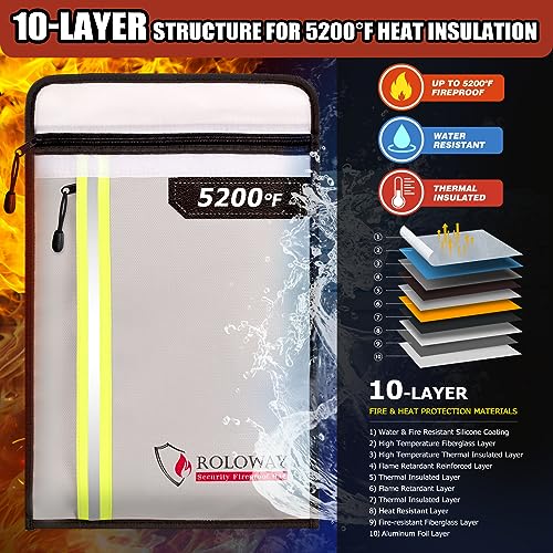 ROLOWAY Fireproof Document Bag (15.5 x 11.5 inch) with 2 Pockets and 5200℉ Aluminum Foil Layer, Fireproof Bag for Document Safe (Silver) - Image 3