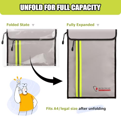 ROLOWAY Fireproof Document Bag (15.5 x 11.5 inch) with 2 Pockets and 5200℉ Aluminum Foil Layer, Fireproof Bag for Document Safe (Silver) - Image 5