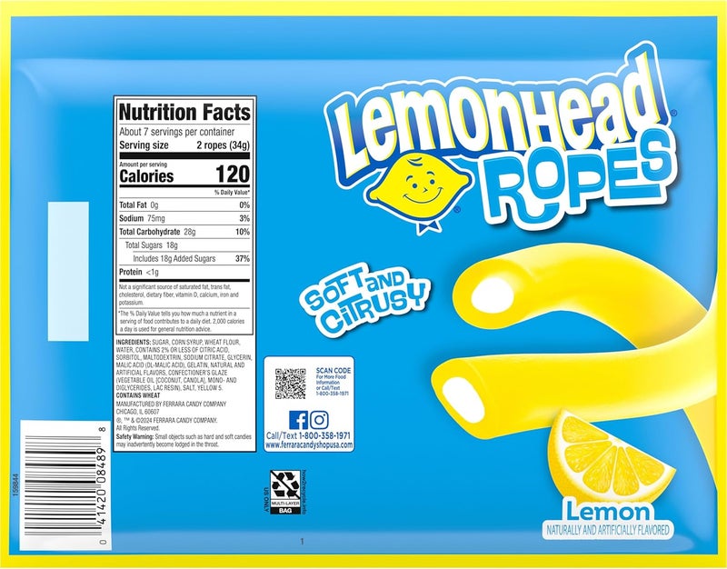 Lemonhead Ropes Candy - Soft and Chewy Lemon Flavor, 9 oz - Image 2