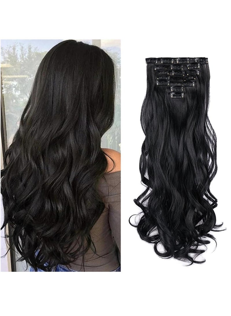 سايكفو 7 قطع من وصلات الشعر، بطول 22 بوصة، مموجة وغير مرئية، مصنوعة من ألياف صناعية ناعمة لتغطية الرأس بالكامل، للاستخدام اليومي للنساء (أسود) - Image 1