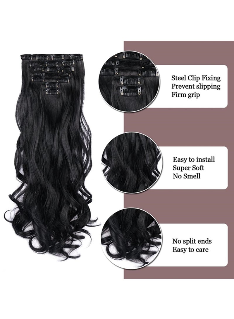 سايكفو 7 قطع من وصلات الشعر، بطول 22 بوصة، مموجة وغير مرئية، مصنوعة من ألياف صناعية ناعمة لتغطية الرأس بالكامل، للاستخدام اليومي للنساء (أسود) - Image 5