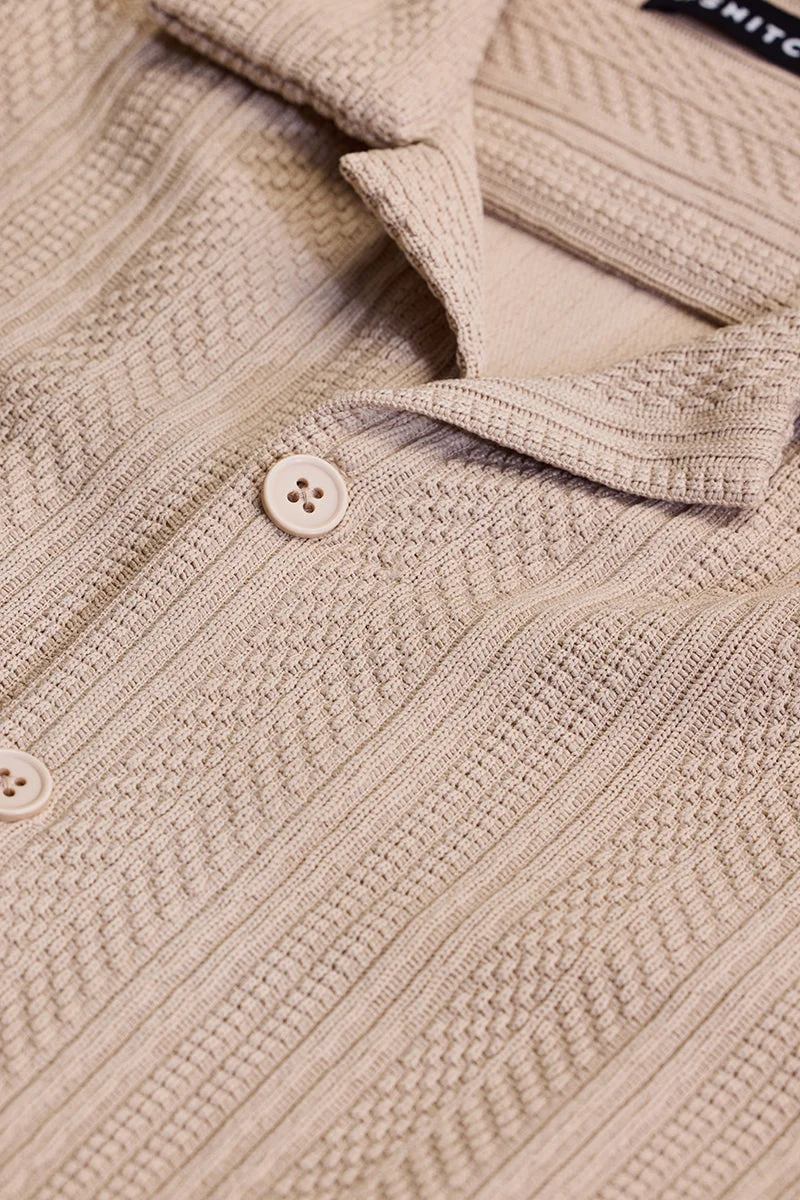 سنيتش Beige Textured Half Sleeve Boxy Casual Shirt