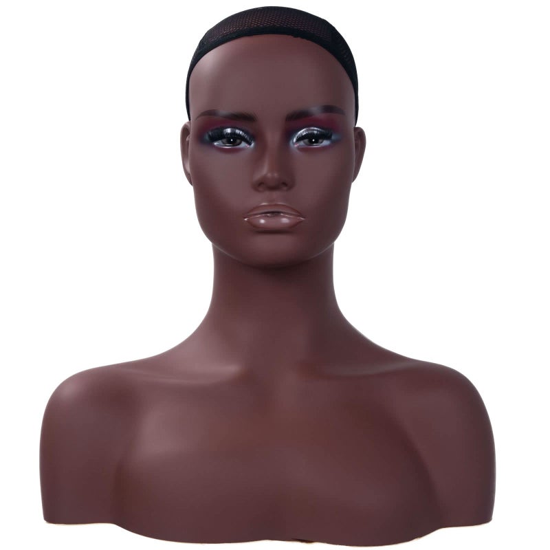 JINGFA Realistic Female Mannequin Head with Shoulder Display Manikin Head Bust for WigsMakeupBeauty Accessories Displaying