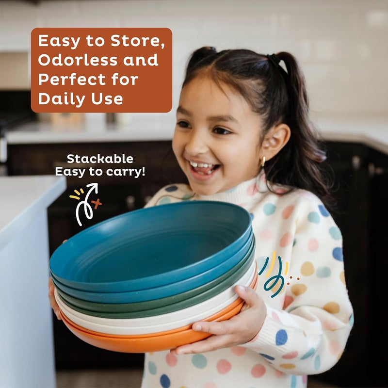 Nook Theory Reusable Wheat Straw Plates 8 Pcs  Non Toxic Kids and Toddler Plate Microwavable Dishwasher Safe and Unbreakable Dinnerware Daybreak 9 - Image 5