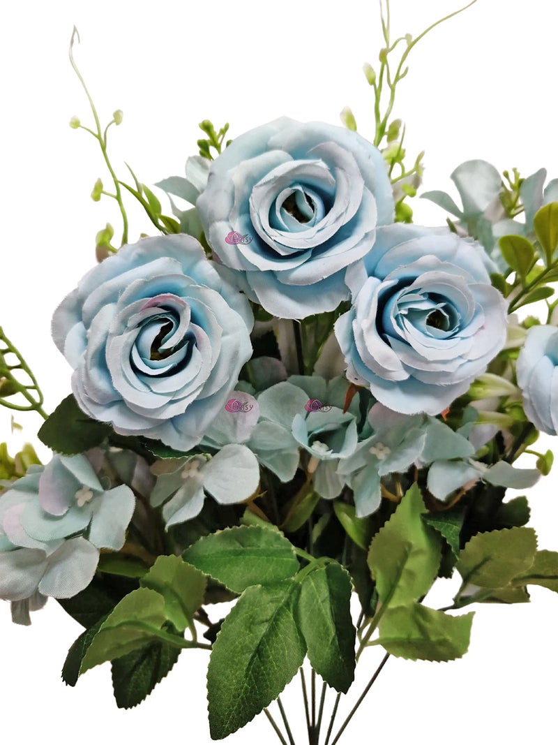 ARTSY Artificial Flowers for Home Decoration Rose Flower Bunch, VASE NOT Included, 1 Piece, Blue - Image 3