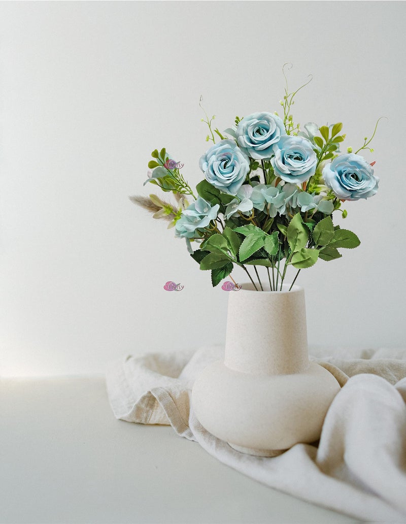 ARTSY Artificial Flowers for Home Decoration Rose Flower Bunch, VASE NOT Included, 1 Piece, Blue - Image 2