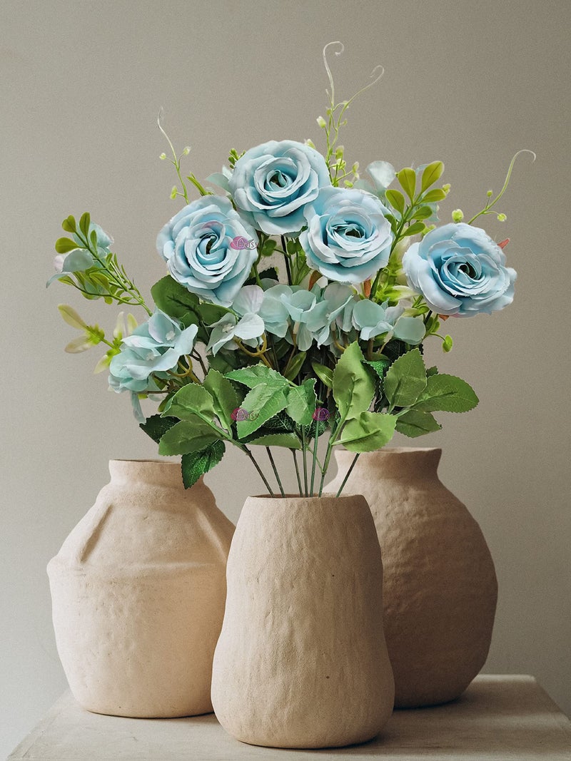 ARTSY Artificial Flowers for Home Decoration Rose Flower Bunch, VASE NOT Included, 1 Piece, Blue - Image 1