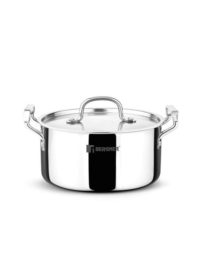 Bergner Tripro 7 Pcs Triply Cookware Set - 20cm (3.4L) Casserole with Lid, 24cm (3L) Kadai, 22cm (1.5L) Frypan, 16cm (2L) Tope, 2 Lids, Healthy Cooking - Induction and Gas Stove Ready - Image 2