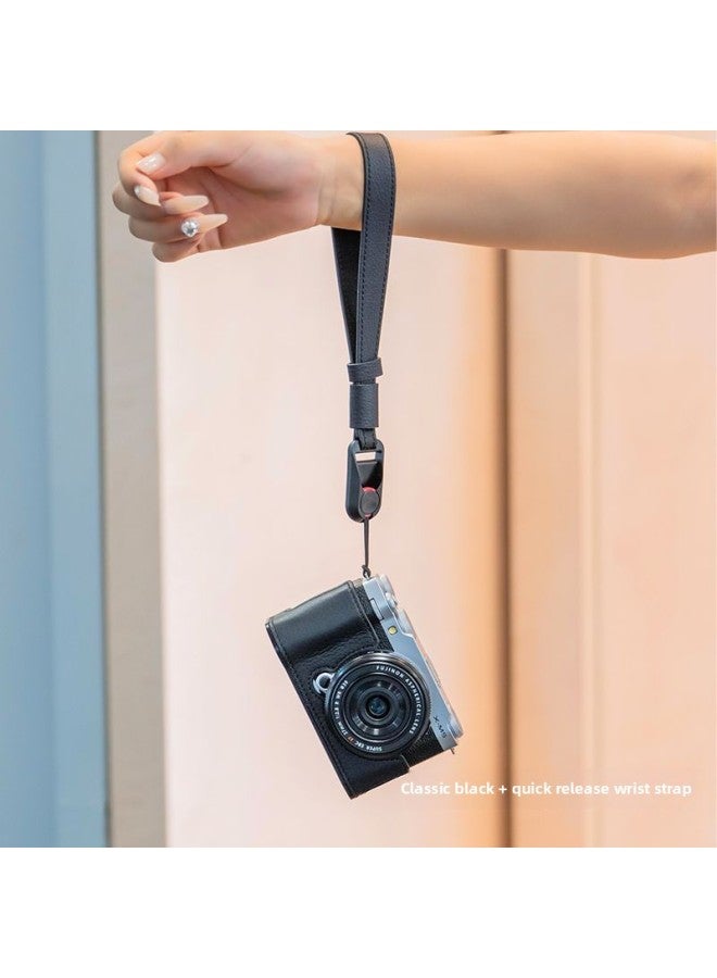 For Fuji XM5 Protective Case XM5 Leather Photo Bag Leather Case Wrist Strap Leather Case Base Shoulder Strap-Color:Xm5 Classic Black Leather Protective Case + Genuine Leather Quick-release Wrist Strap - Image 1