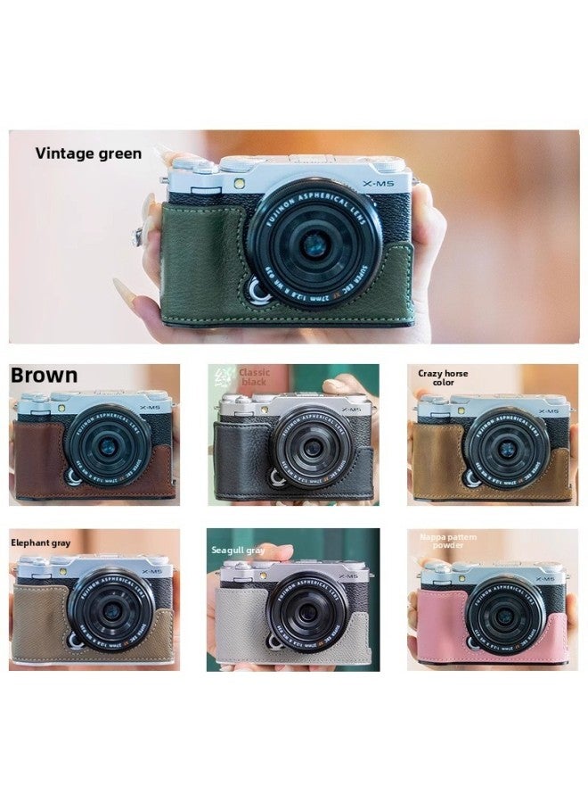 For Fuji XM5 Protective Case XM5 Leather Photo Bag Leather Case Wrist Strap Leather Case Base Shoulder Strap-Color:Xm5 Classic Black Leather Protective Case + Genuine Leather Quick-release Wrist Strap - Image 5