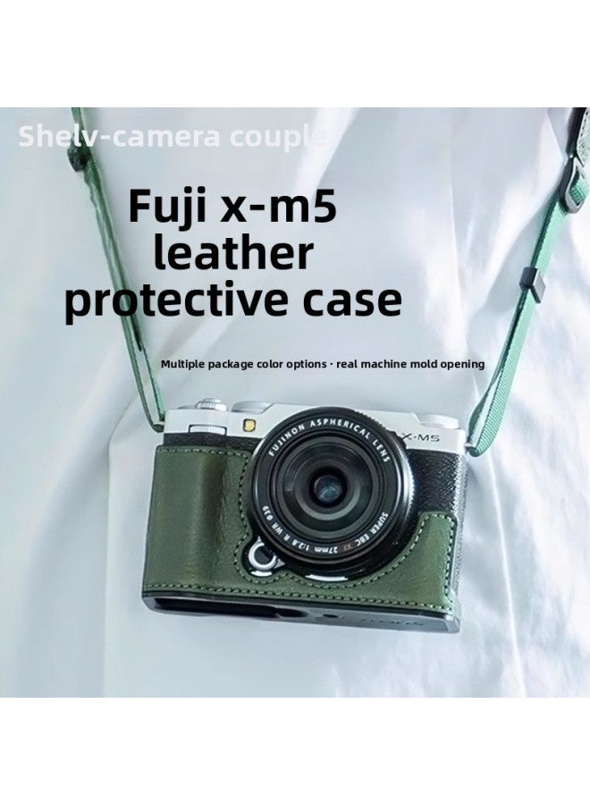 For Fuji XM5 Protective Case XM5 Leather Photo Bag Leather Case Wrist Strap Leather Case Base Shoulder Strap-Color:Xm5 Classic Black Leather Protective Case + Genuine Leather Quick-release Wrist Strap - Image 2