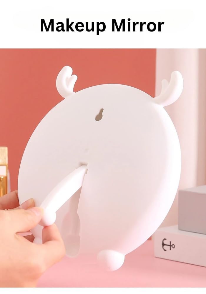 KERFORA Round Vanity Makeup Mirror with Cute Cartoon Design Desktop Stand Folding Plastic Cosmetic Mirror Wall Mountable for Home and Bathroom Use White - Image 3