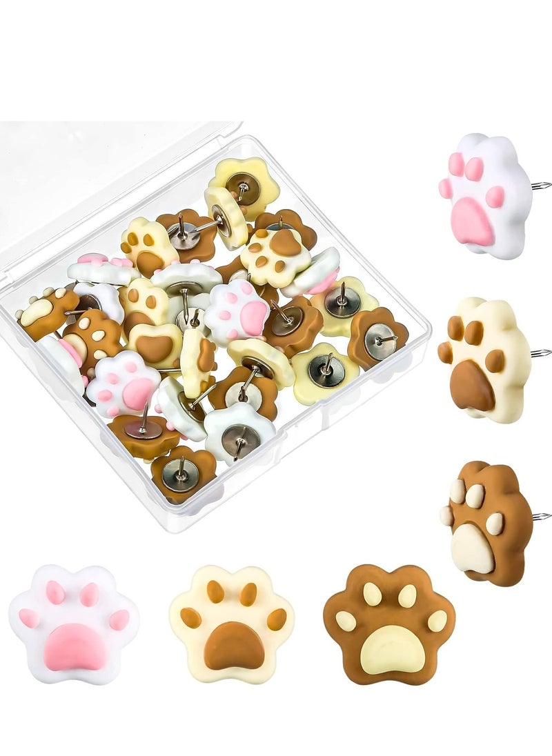 Excefore Push Pins 30 PCS Cute Cat Paw Decorative Cork Board Decorations Thumb Tacks (Elegant Colors)  - Image 1