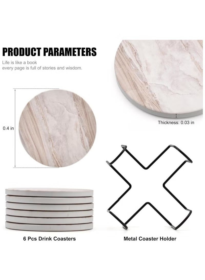 عربست 6 قطع واقيات مشروبات مع حامل، واقيات مشروبات من السيراميك بنمط رخامي، طقم واقيات مشروبات ماصة مناسبة لأنواع الأكواب، واقيات على الطراز الحديث لطاولة القهوة، 4 بوصة - Image 5