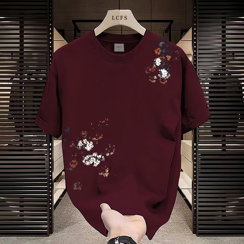 Teenager Heavy Short-Sleeved T-Shirt National Style New Fashion Breathable Casual All-Match Round Neck Design Loose Short-Sleeved Daily - Image 1