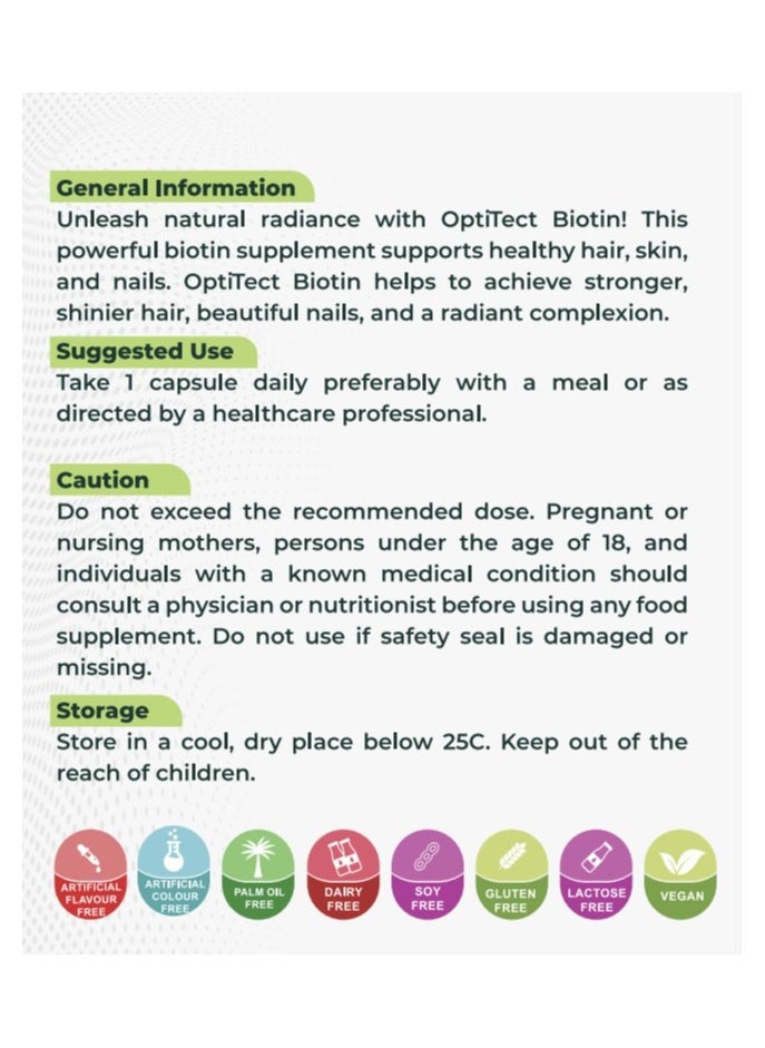 OptiTect - Biotin Supplement For Hair, Nails, And Skin Health 5000 Mcg Vegan - Image 1