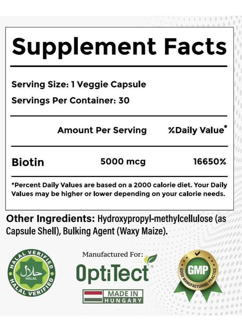 OptiTect - Biotin Supplement For Hair, Nails, And Skin Health 5000 Mcg Vegan - Image 1