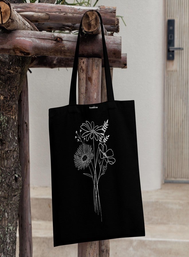 TrendoPrint حقيبة تسوق سوداء مطبوعة صديقة للبيئة من تريندوبرينت، مقاس 14 × 16 بوصة، مع حقيبة مكياج، مناسبة للجامعة والتسوق والسفر (TB03) - Image 4