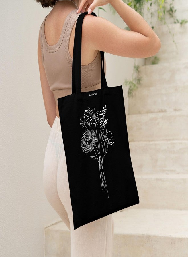 TrendoPrint حقيبة تسوق سوداء مطبوعة صديقة للبيئة من تريندوبرينت، مقاس 14 × 16 بوصة، مع حقيبة مكياج، مناسبة للجامعة والتسوق والسفر (TB03) - Image 5