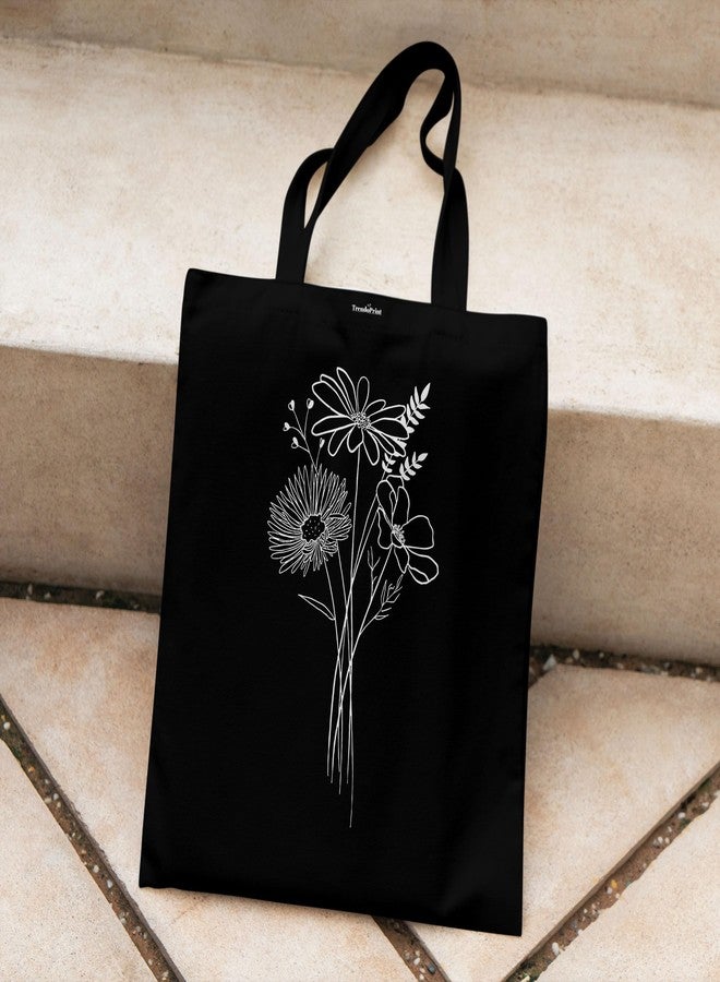 TrendoPrint حقيبة تسوق سوداء مطبوعة صديقة للبيئة من تريندوبرينت، مقاس 14 × 16 بوصة، مع حقيبة مكياج، مناسبة للجامعة والتسوق والسفر (TB03) - Image 2