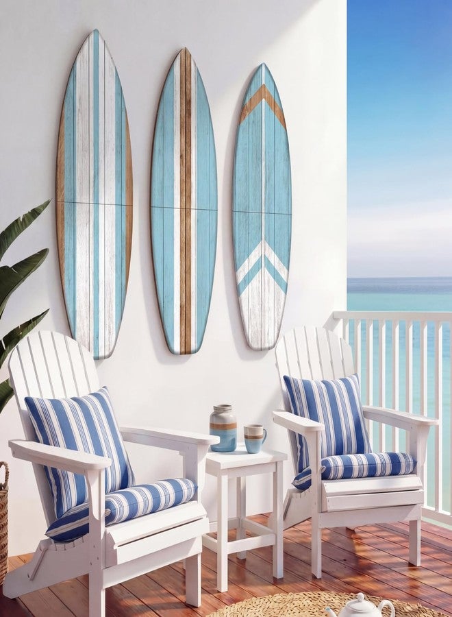 Yookeer 3 Pcs Surfboard Wall Decor,36" x 12" Large Wooden Surfboard Wall Art Set, Beach Room Decor Aesthetic Cute Beachy Tropical Surf Board Art for Surfer Bedroom Decoration(Blue,Cute) - Image 1